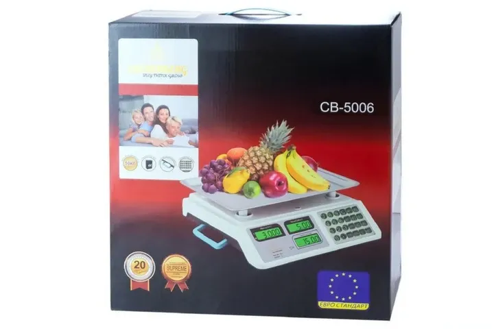 Ваги торговельні Crownberg CB-5006, до 50 кг, електронні, з акумулятором 6V, платформа з нержавійки Одеса - фото 2