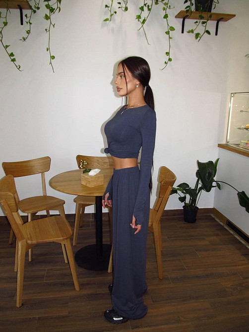 Жіночий базовий прогулянковий костюм двійка: лонгслів і штани турецька віскоза. Графіт, 42/46 Одеса - фото 5