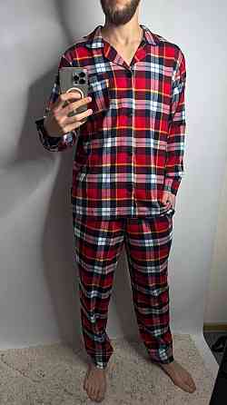 Мужская хлопковая пижама в клетку Красный, XL/2XL Харьков