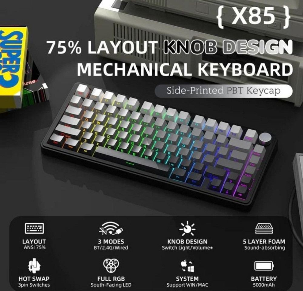 Механічна клавіатура Attack Shark X85 (Чорно-білий градієнт) Київ - фото 7