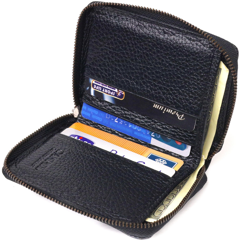 Практичное портмоне из натуральной фактурной кожи Черное (CANPELLINI) Киев - изображение 2