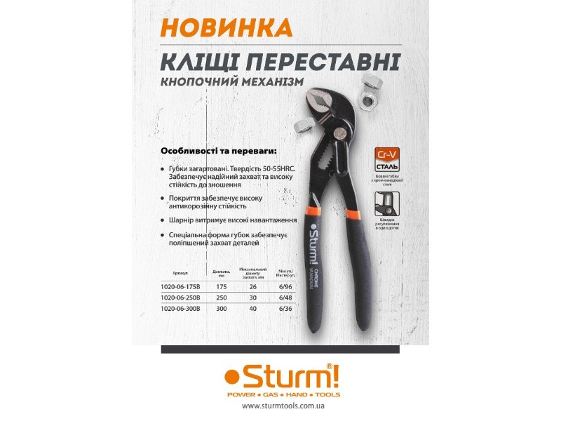 Кліщі переставні 300 мм, кнопковий механізм Sturm 1020-06-300B (читувати опис) Рівне - фото 2