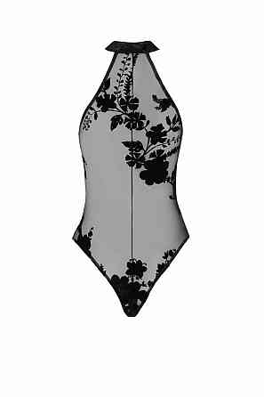 Боді Noir Handmade F314 Ego, M, black, сітка, халтер, високі вирізи, блискавка по всій довжині Sex Aura Київ
