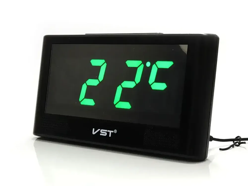 Електронний настільний годинник VST-732Y, зелене підсвічування, кварцовий стабілізатор, від мережі та батарейок AA Одеса - фото 4