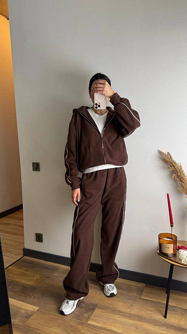 Женский теплый костюм двойка с кантом двухсторонний флис Шоколадный, 44/46 Одесса - изображение 5