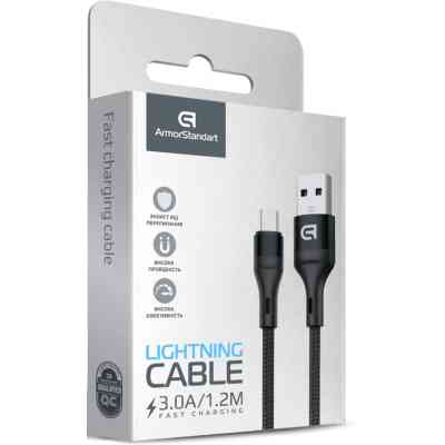 Дата кабель USB 2.0 AM to Lightning 1.0m AR87 3A black Armorstandart (ARM64037) Винница