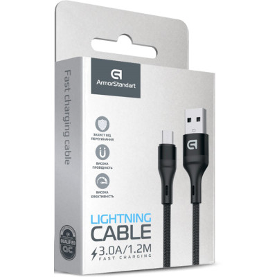Дата кабель USB 2.0 AM to Lightning 1.0m AR87 3A black Armorstandart (ARM64037) Винница - изображение 4