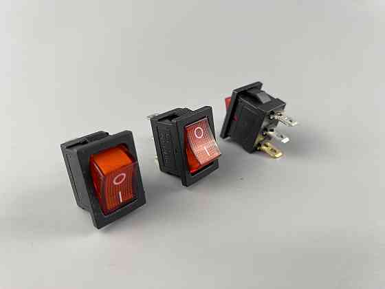 Перемикач клавішний червоний, ON-OFF, з LED-підсвіткою 12 V, 15 ммх21мм, 3 ніжки Мукачево