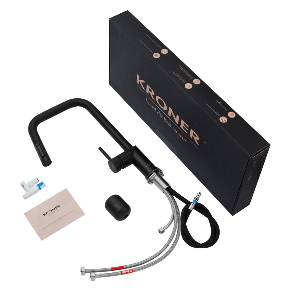 Смеситель для кухни с выдвижным изливом Kroner Element 296569B-3801 под фильтр, черный Киев - изображение 8