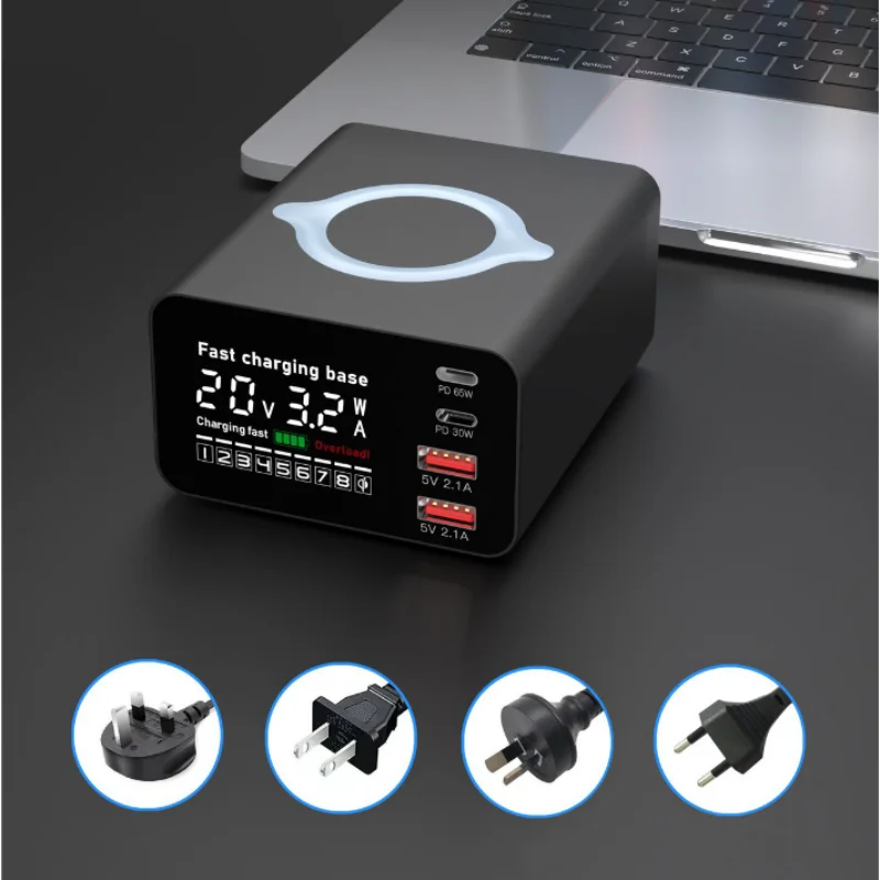 Мережева зарядна станція WLX-X9C 110W з бездротовою зарядкою LCD-екран (2Type-C+2USB) Чорний Вінниця - фото 5