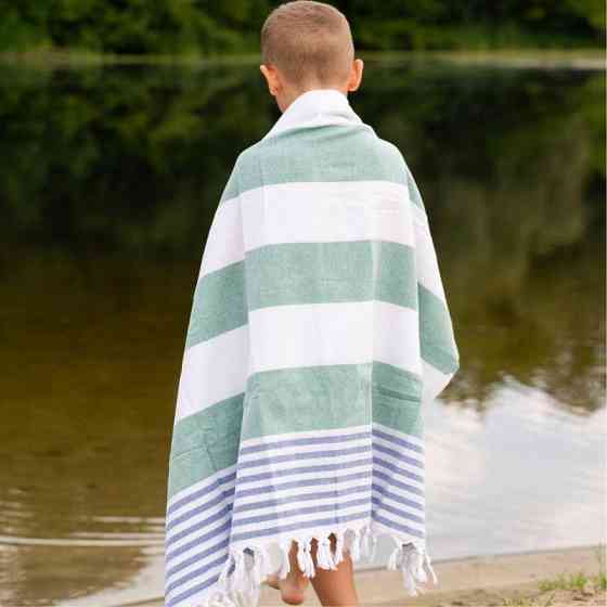 Полотенце пештемаль Lovely Svi хлопковое, пляжное, хамам, spa - XХL 100x180 см Green/Blue Stripes Киев