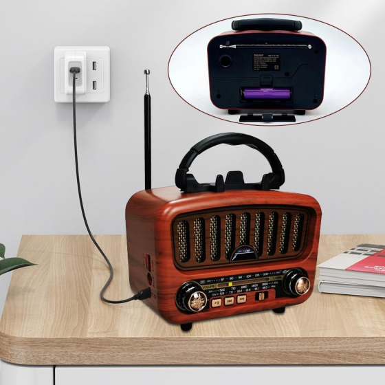 Ретро-радіо Pilanmall AM/FM/SW з Bluetooth 5.0 — Портативна акустика, Акумулятор 1800 мАг, Solar, USB, TF, AUX Київ