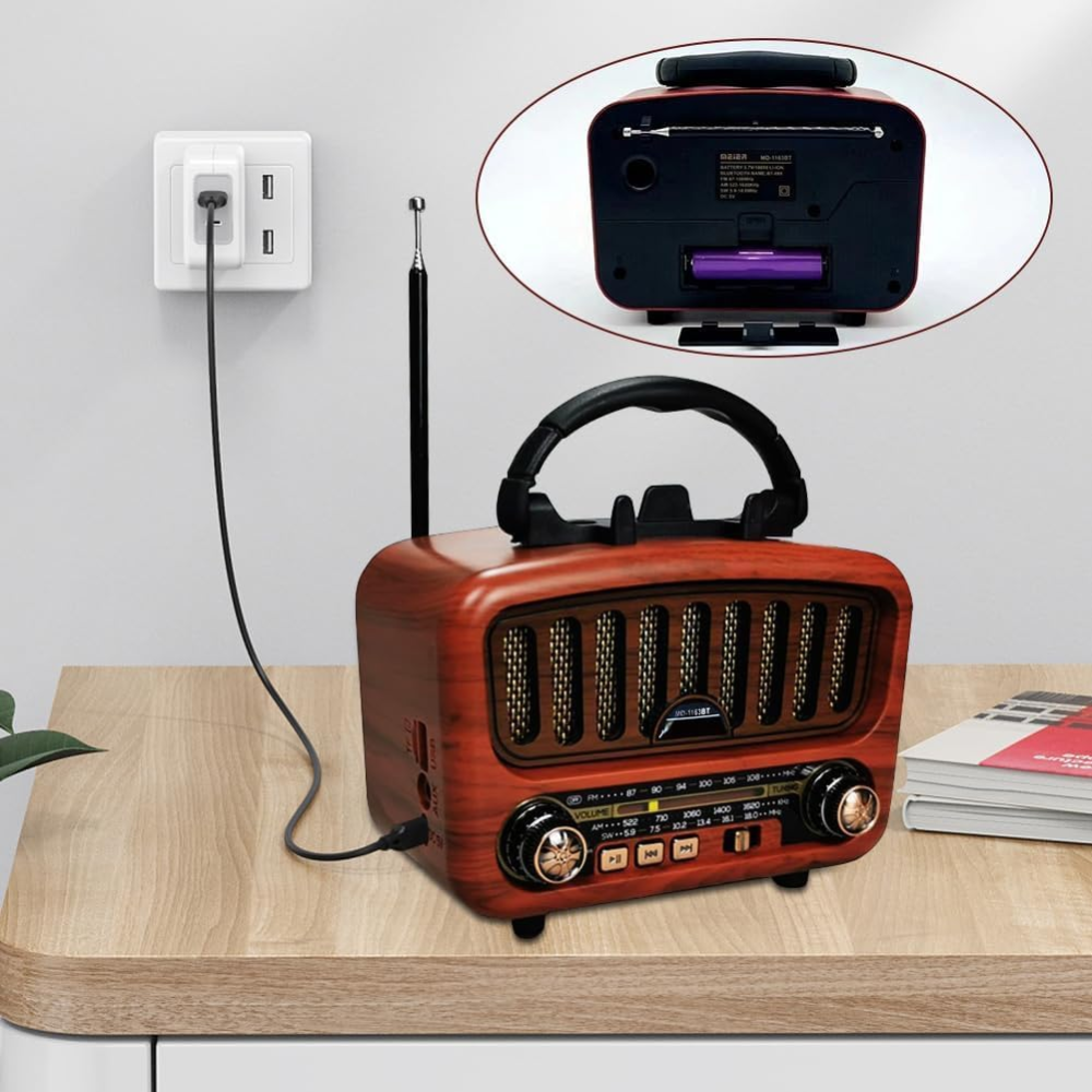 Ретро-радіо Pilanmall AM/FM/SW з Bluetooth 5.0 — Портативна акустика, Акумулятор 1800 мАг, Solar, USB, TF, AUX Київ - фото 6