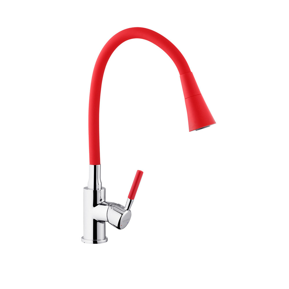Смеситель для кухни с гибким изливом Kroner KRM Kuche - C132RED красный/хром Киев - изображение 4