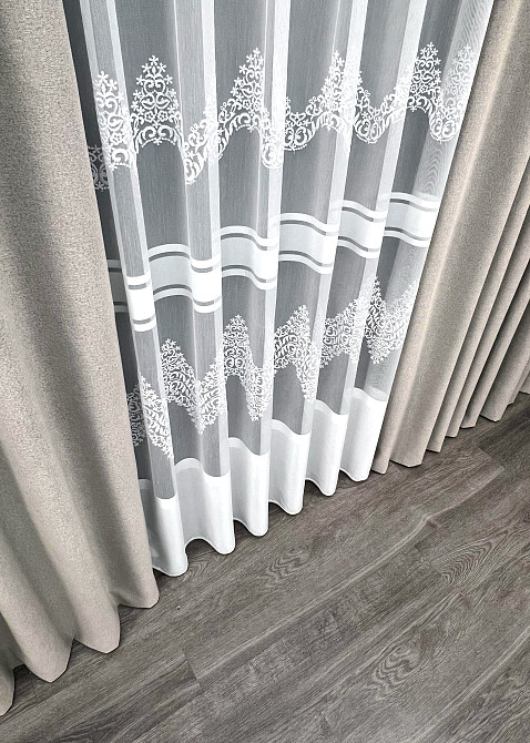 Комплект штор VR-Textil 100% блекаут ASHEN NIGHT 200х270 2шт і Тюль 600х270 1842ш-1704т Попелястий з білим 71-113/7 Київ - фото 8