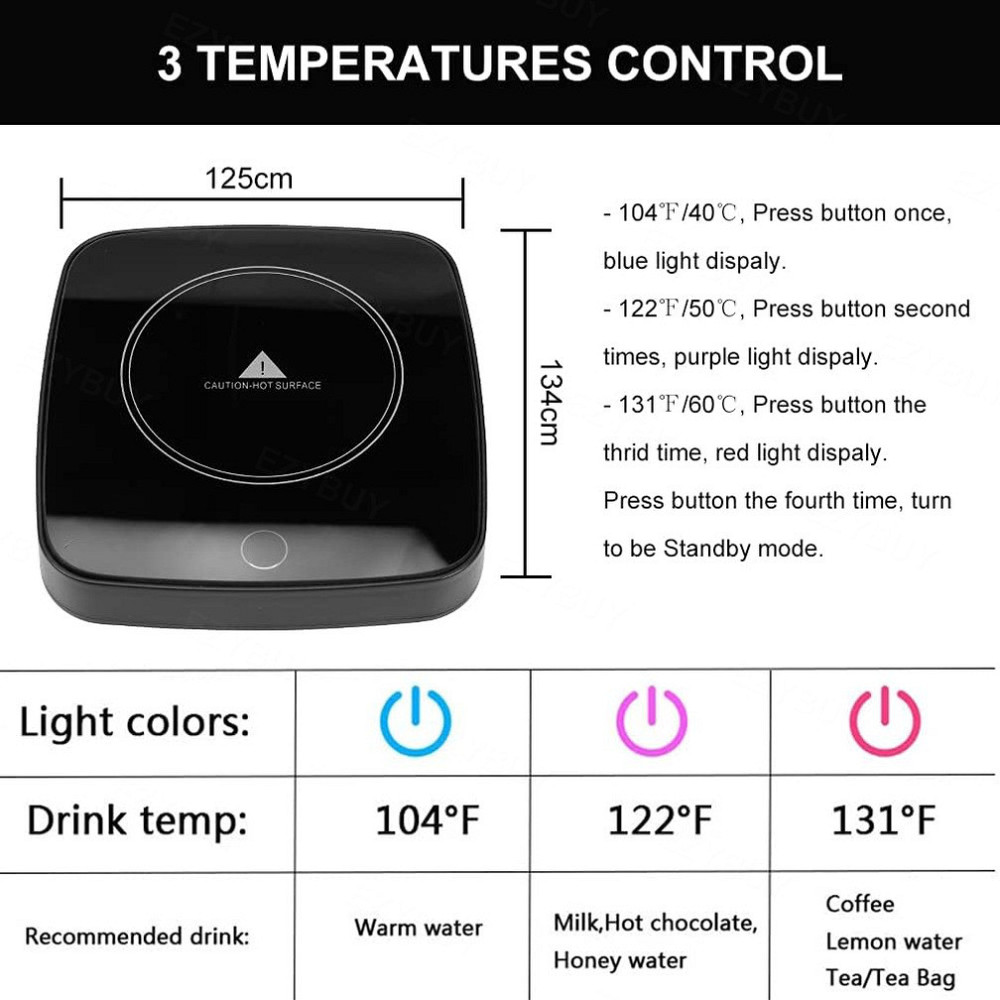 Підігрівач чашки настільна нагрівальна підставка Nuonove Smart Touch Heat Coaster білий 16W 110V 3 режими 40°C 50°C 60°C Київ - фото 4