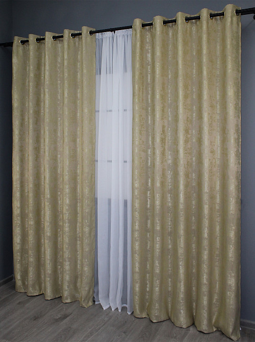 Комплект штор на люверсах VR-Textil Жаккард Sultan XO № 1284ш Золотистый 150х250 см 2 шт (37-0092) Киев - изображение 4