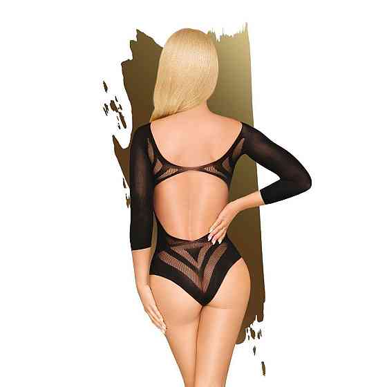 Боді Penthouse Under My Spell XL Black, довгі рукави, малюнок перевернута лілія, глибокий виріз Sex Aura Київ