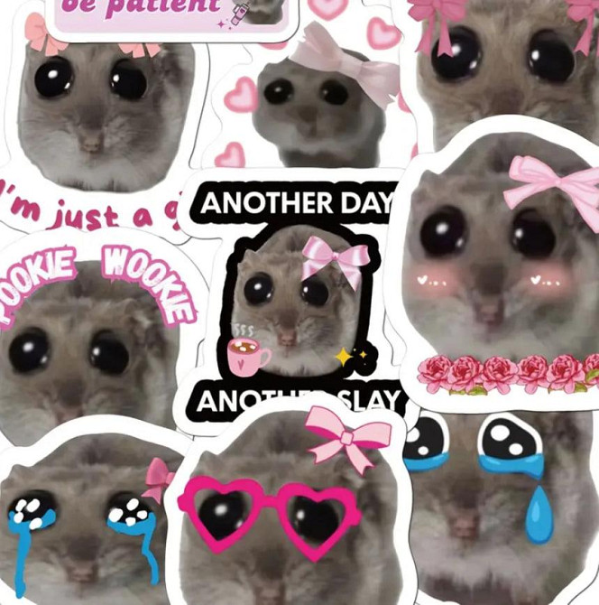 Набір наліпок "Сумний Хом'як Мем", наклейки з хом'яком. стікербомбінг, Рулон 500 шт Київ - фото 1