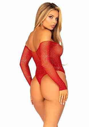 Сітчасте боді зі стразами Leg Avenue Crystalized fishnet bodysuit Red One Size Sex Aura Київ