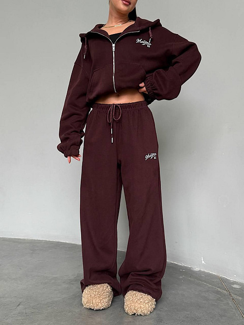 Жіночий теплий прогулянковий костюм-двійка: кофта та штани тринитка на флісі Бордо, 46/48 Одеса - фото 1