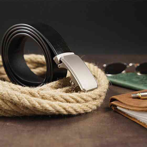 Ремінь чоловічий з автоматичною пряжкою закругленою Чорний (Vintage) Київ