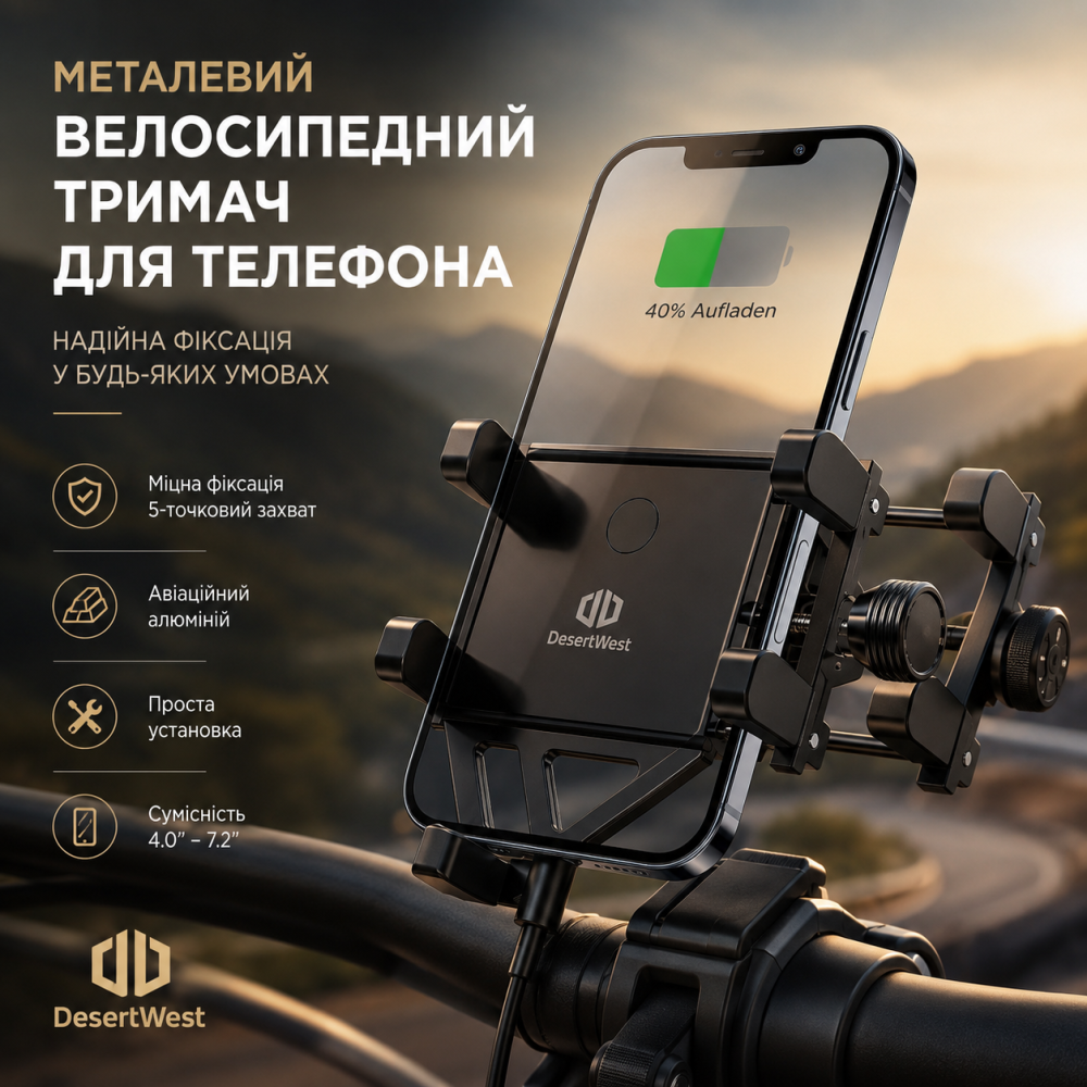 Металевий велосипедний тримач для телефону DesertWest на кермо (авіаційний алюміній, ЧПУ), надійне кріплення для мотоцикла та само Київ - фото 8