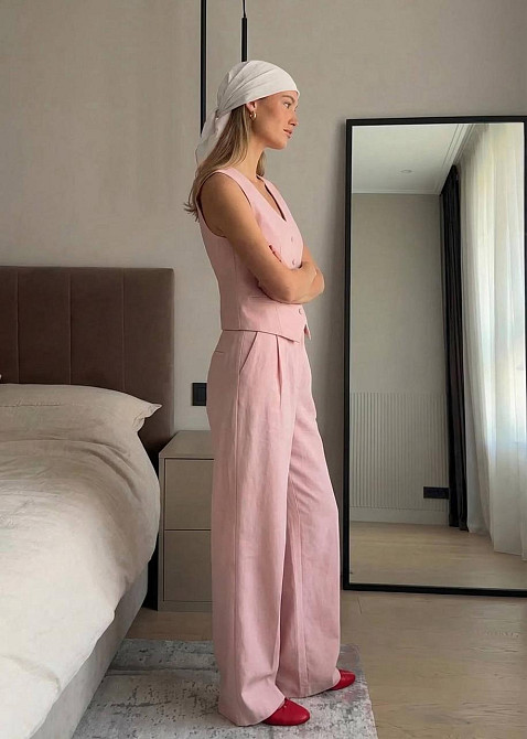 Женский стильный летний костюм двойка лён Барби, 48/50 Одесса - изображение 5