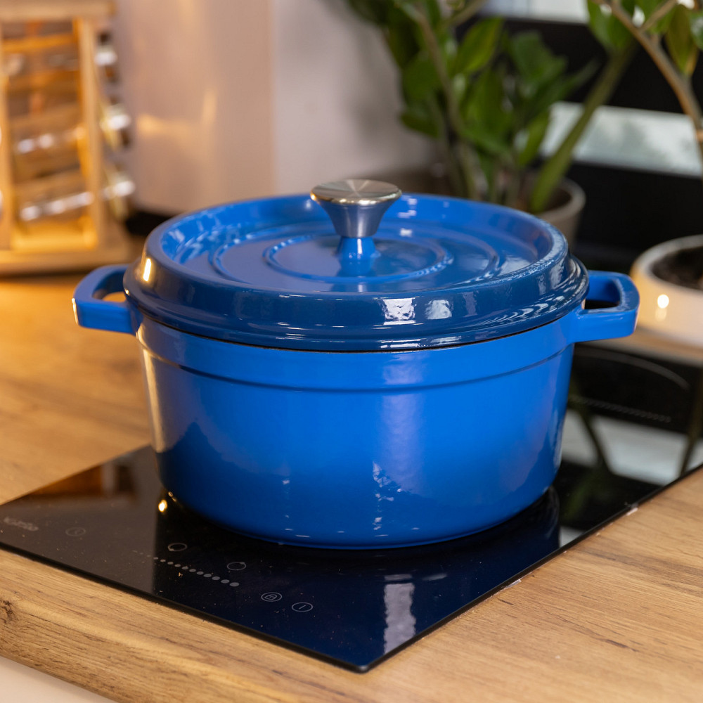 Каструля чавунна 4.5 л емальована з кришкою посуд для тушкування запікання томонія кухонна Синя HP-1-19-BLUE Коломыя - изображение 7