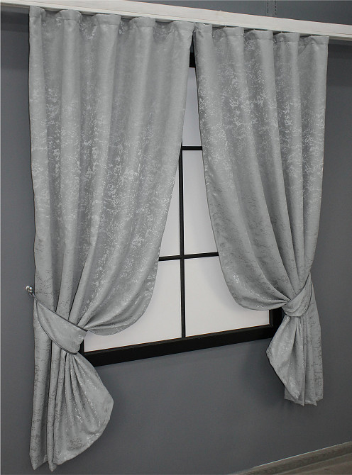 Комплект коротких штор VR-Textil Льон мармур Pavliani № 1179ш Сірий 130х170 см 2 шт (35-0067) Київ - фото 2