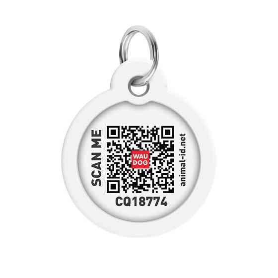 Адресник для собак і котів металевий WAUDOG Smart ID з QR-паспортом, малюнок "Всесвітня пончиків", круг, Д Вінниця