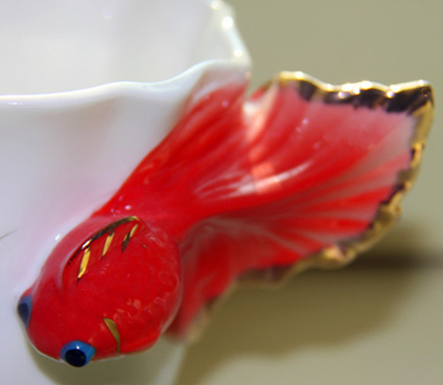 Чайная пара Чашка 200 мл с блюдцем и ложечкой Золотая рыбка костяной фарфор Кременчуг - изображение 3