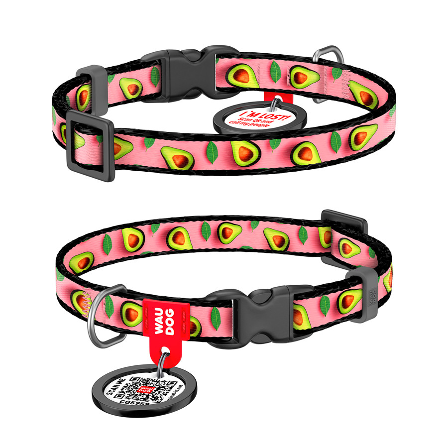 Нашийник для котів та дрібних порід собак нейлоновий WAUDOG Nylon з QR паспортом, малюнок "Авок Коломыя - изображение 1