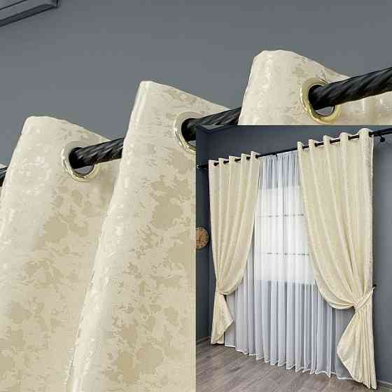 Комплект штор на люверсах VR-Textil Льон мармур Pavliani ХО № 1908ш Молочний 150х250 см 2 шт (37-0319) Київ