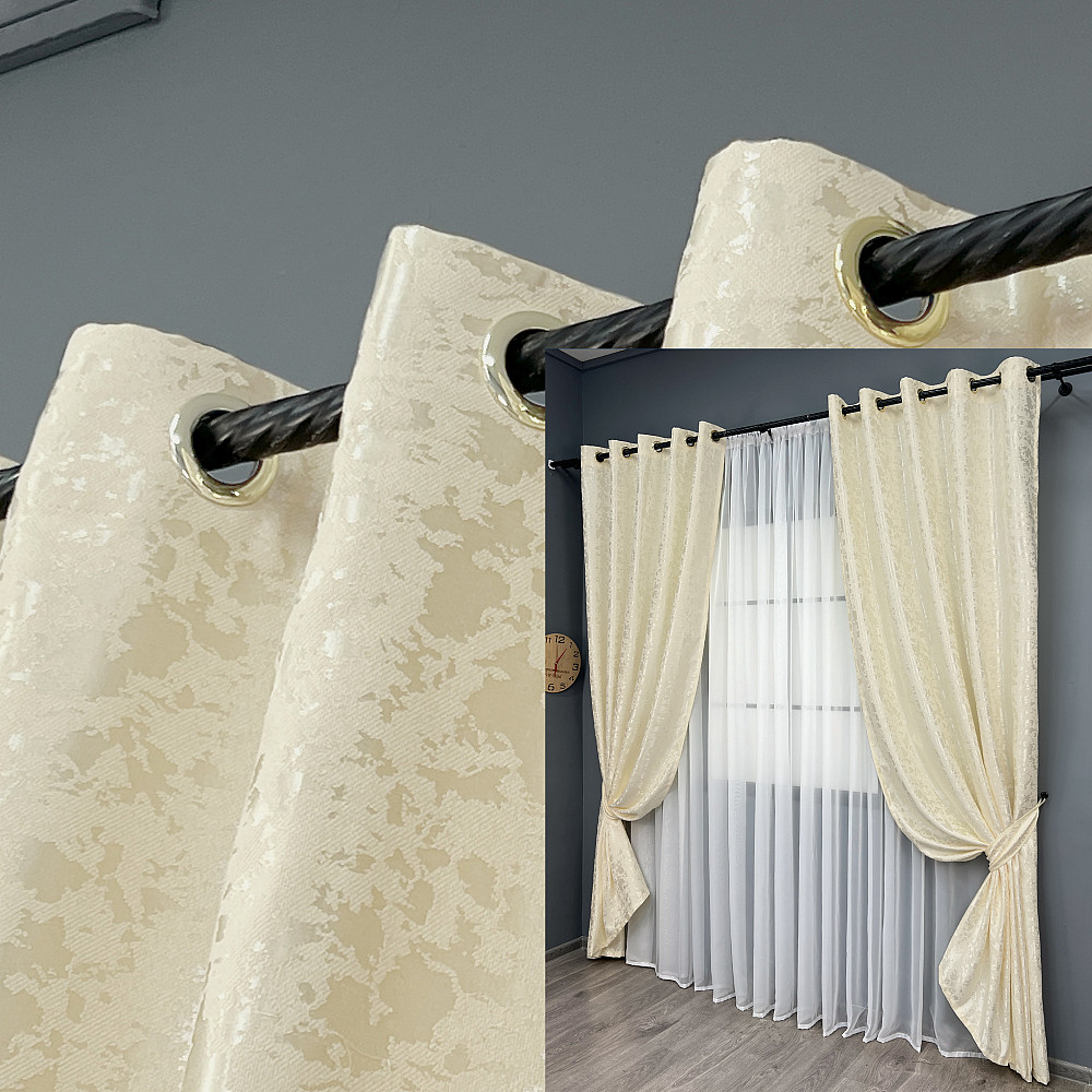 Комплект штор на люверсах VR-Textil Льон мармур Pavliani ХО № 1908ш Молочний 150х250 см 2 шт (37-0319) Київ - фото 1