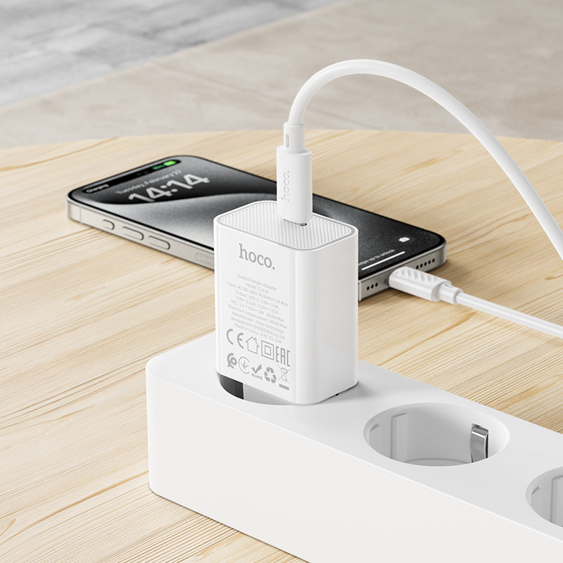 Сетевое зарядное устройство HOCO C143A Benefit single port PD20W charger White Одесса - изображение 8