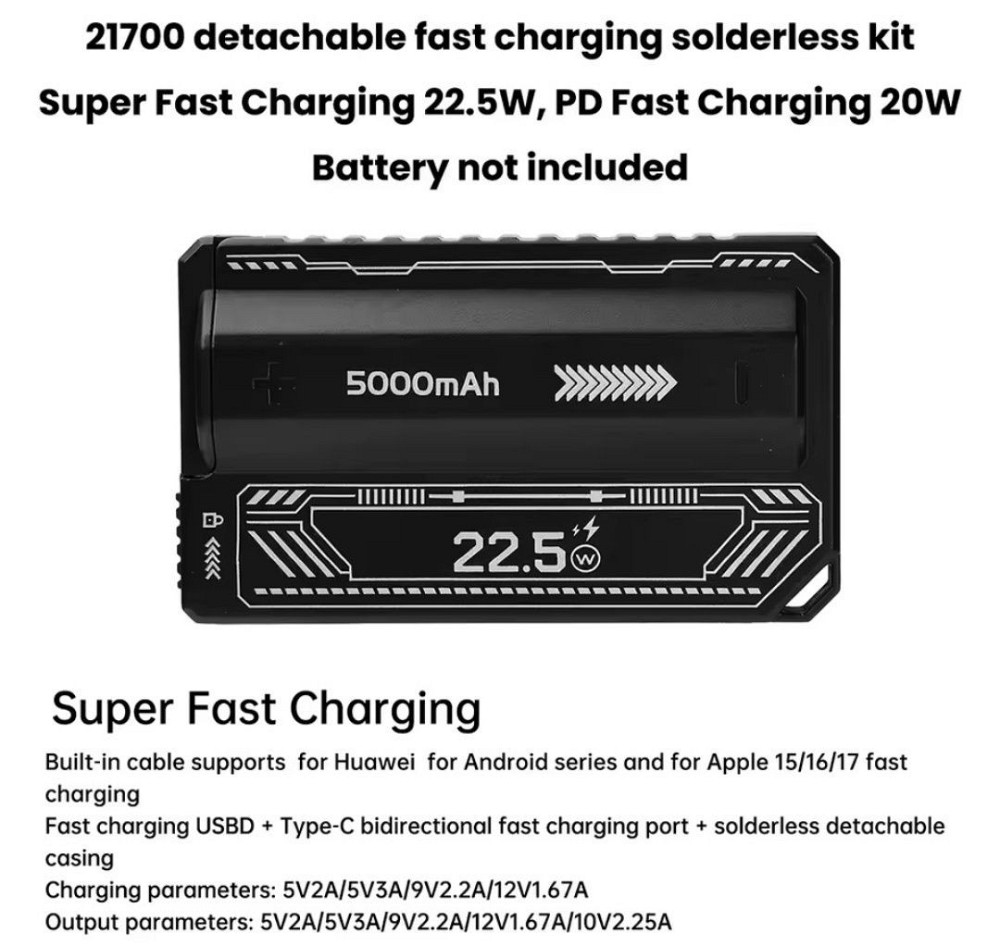 Powerbank на 21700 PD 20w Type C ,  5000 Mah QC 22.5w USB A Liitokala. Київ - фото 6