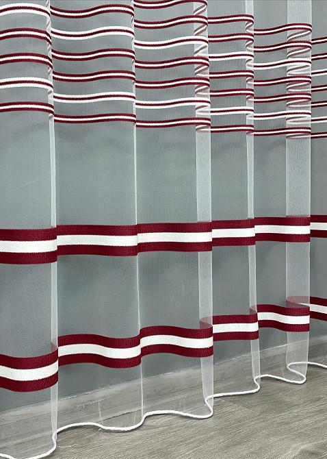 Тюль VR-Textil 1772т Фатин полосы Бордовый с белым 300х270 см (42-0768) Киев - изображение 7