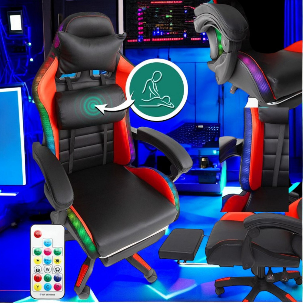 Крісло геймерське комп'ютерне з підсвіткою ігрове посилене ергономічне з функцією масажу і підставкою для ніг Львів - фото 2