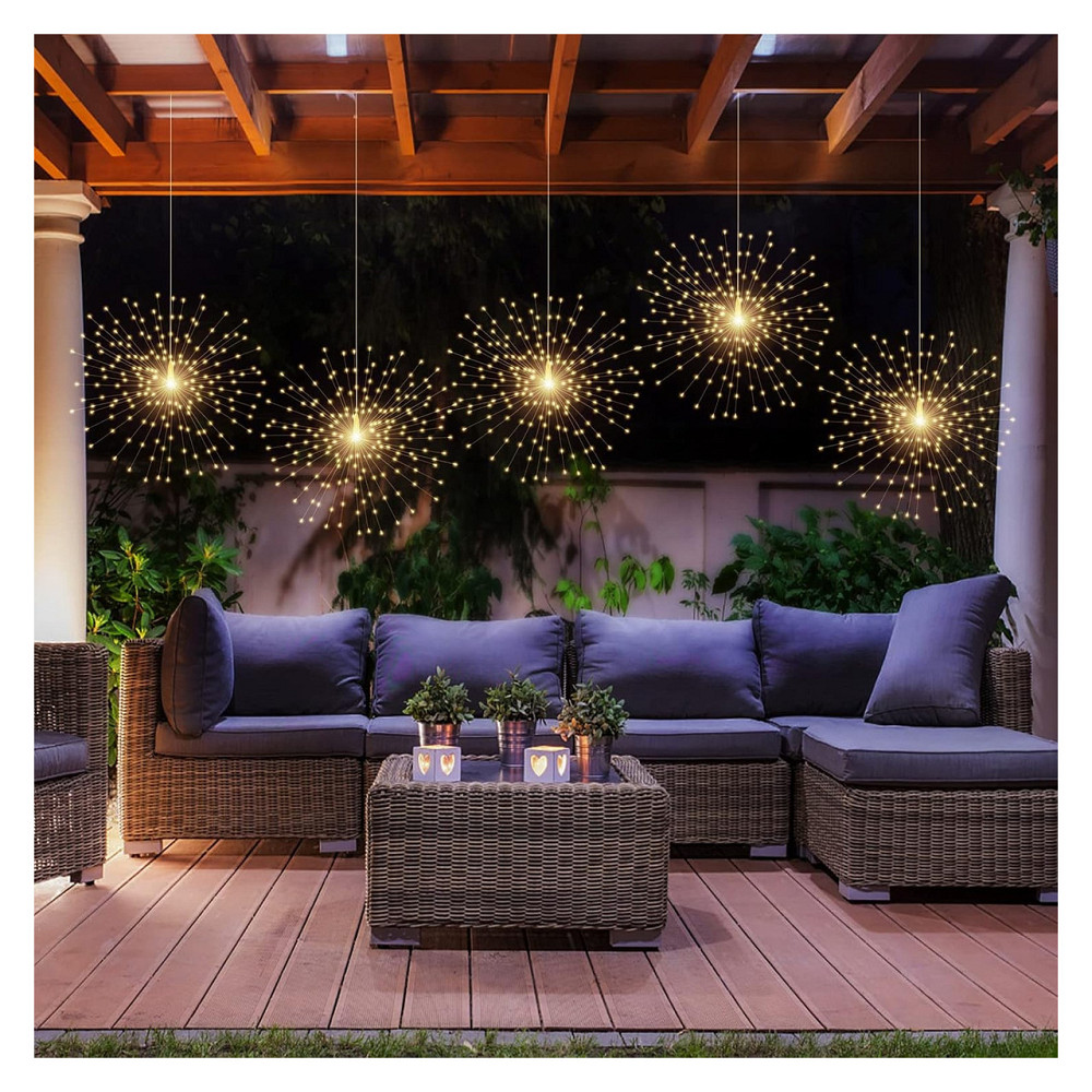 Гирлянда светодиодная PXBNIUYA Starburst 4 шт 200 LED тёплый белый 8 режимов пульт таймер батарейная IP67 Киев - изображение 2