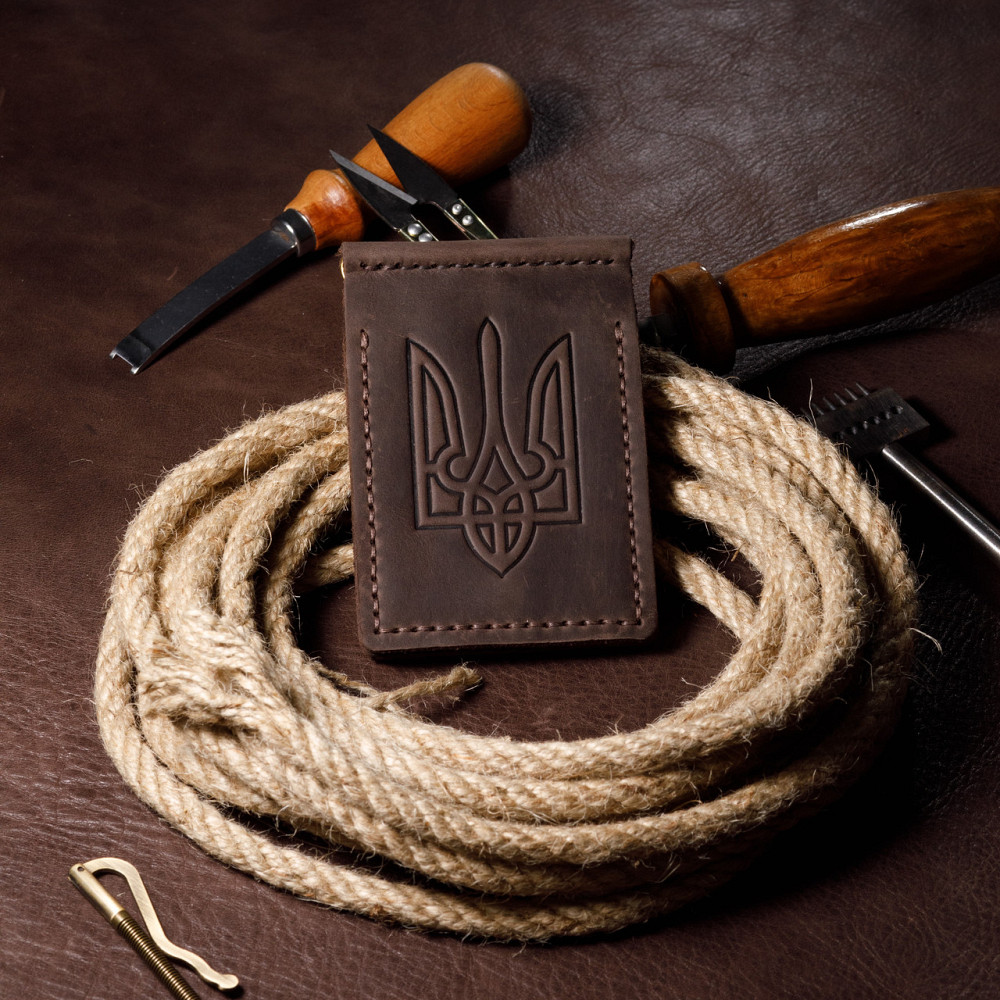 Затискач для купюр чоловічий шкіряний з відділеннями для карт, зручний гаманець ручної роботи, коричневийMasterSem Київ - фото 1