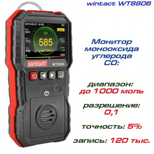Детектор угарного газа CO (0-1000 μmol/mol) WINTACT WT8806 Одесса - изображение 2