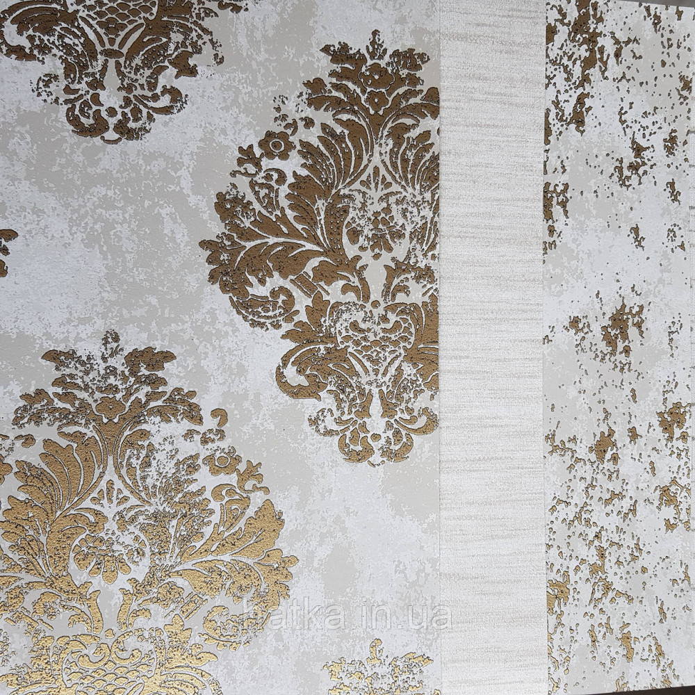 Шпалери флізелінові еко Galerie Metallic FX 0,53Х10 англійські вензель золотом структурних на бежевому фоні Київ - фото 2