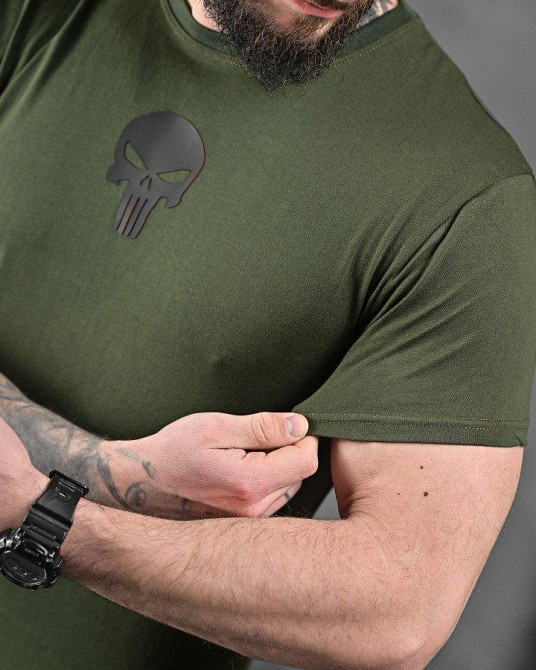 Хлопкова мілітарі футболка каратель олива ДЛ6346 Одесса - изображение 3