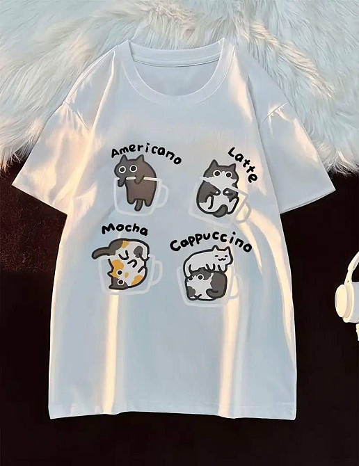 Женская милая оверсайз футболка с котиками из кулира Белый Одесса - изображение 1