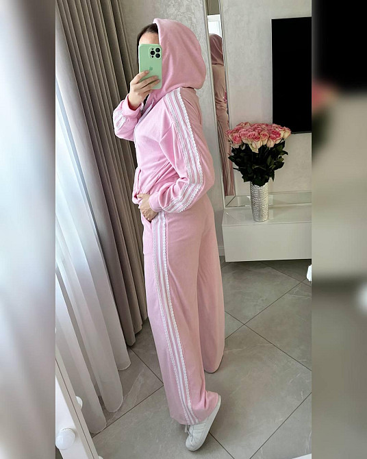 Жіночий стильний прогулянковий велюровий костюм-двійка Рожевий, 42/46 Одеса - фото 7