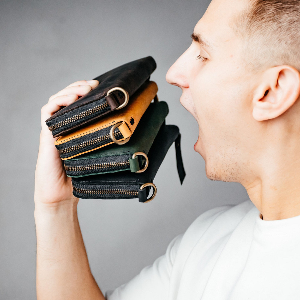 Чоловічий гаманець шкіряний, місткий гаманець із відділеннями на блискавці, Crazy HorseMasterSem Київ - фото 5