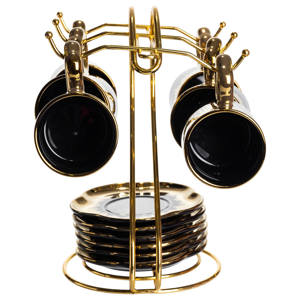 Набір чашок для кави на металевій підставці 6 (шт) по 100 (мл) Чорний з золотом FM-47 SBR Київ - фото 6