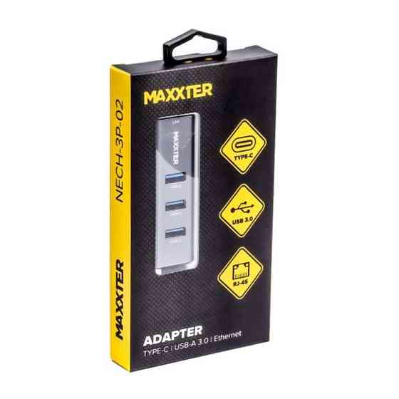 Концентратор USB Type-C Maxxter 4хUSB3.0, RJ-45 Grey (NECH-3P-02) ( 18441 ) Харків