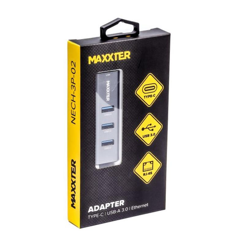 Концентратор USB Type-C Maxxter 4хUSB3.0, RJ-45 Grey (NECH-3P-02) ( 18441 ) Харків - фото 2